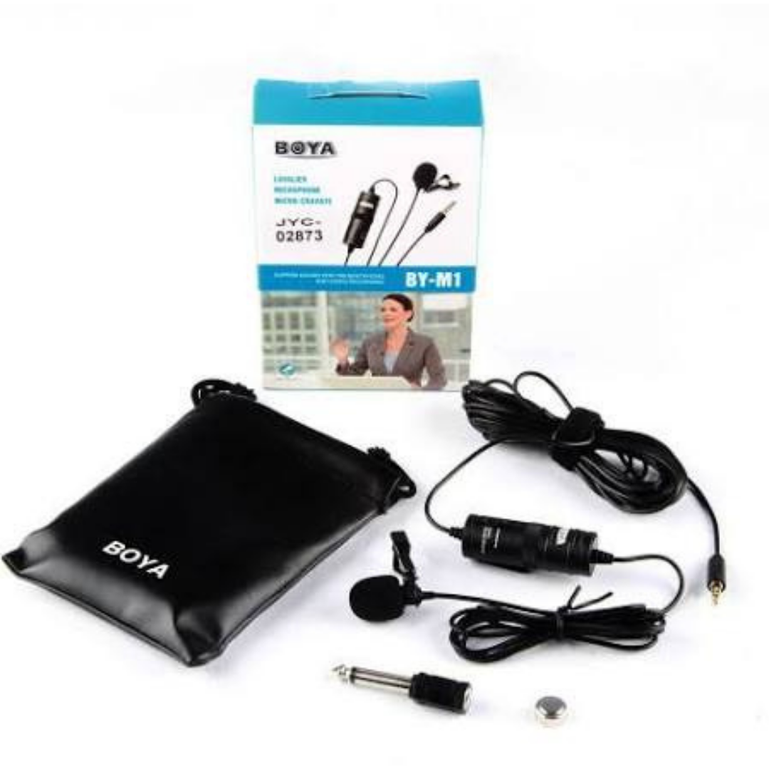 BOYA By-m1 3.5mm Electret Condenser Microphone with 1/4" Adapter for Smartphones, DSLR, Camcorders - Image 2