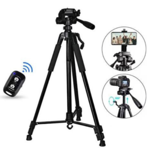 TPZ 3366 Aluminum Tripod (55-Inch), with Mic, Shutter Button & all Mobile Holder Tripod, Tripod Kit (Multicolor, Supports Up to 5000 g)
